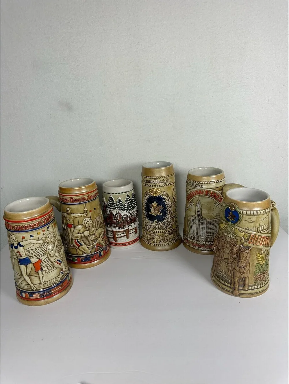 Lot of 6 Vintage Budweiser Beer Steins - Anheuser-Busch Collectibles - C-11